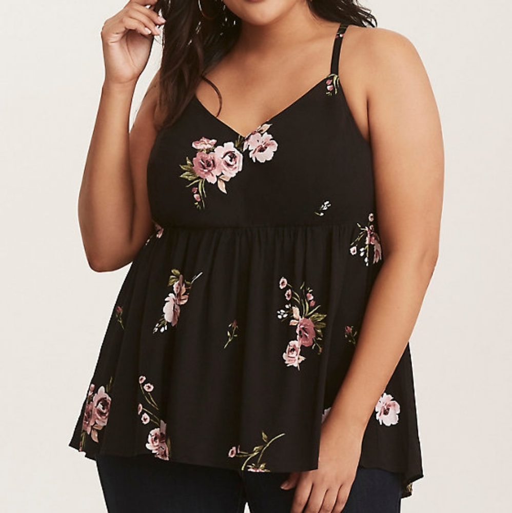 TORRID BLACK FLORAL CHALLIS BABYDOLL CAMI